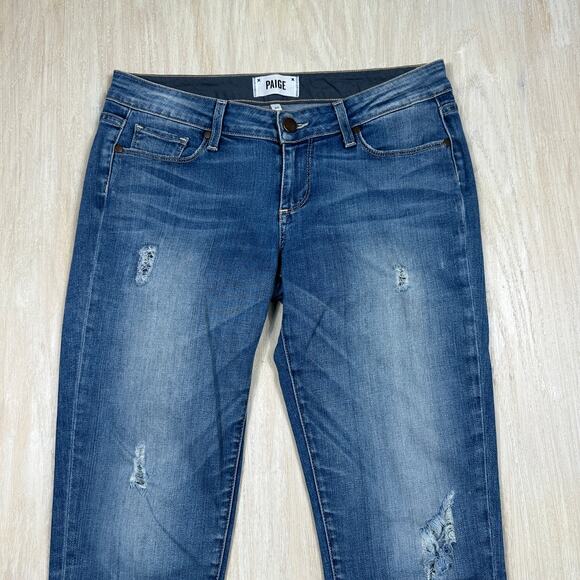 Paige Jimmy Jimmy Skinny Mid Rise Distressed Stretch Casual Blue Denim Jeans 25 - Picture 2 of 14